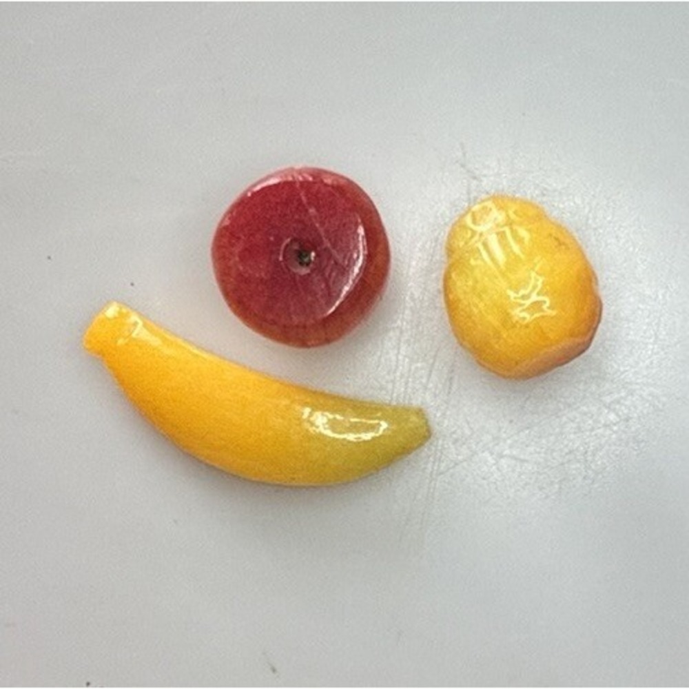 Vtg 3 Piece Miniature Stone Fruit Set Pineapple Apple Banana 3/4"–2" Hand Carved